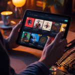Top Afrobeat Sample Library: A shopper on tablet, browsing through sample pack catalogue online